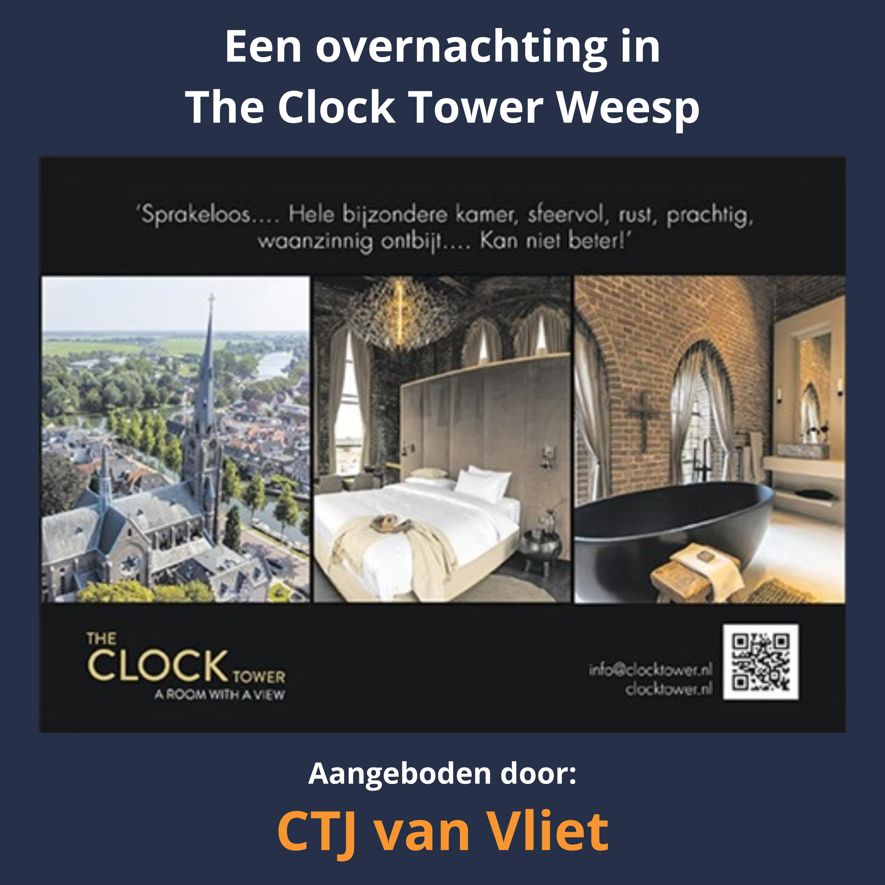Overnachten in The Clock Tower. Ervaar de belevenis van The Clock Tower! Overnachten op 30 meter hoogte met 360° uitzicht over Weesp, Amsterdam, Almere en Hilversum!