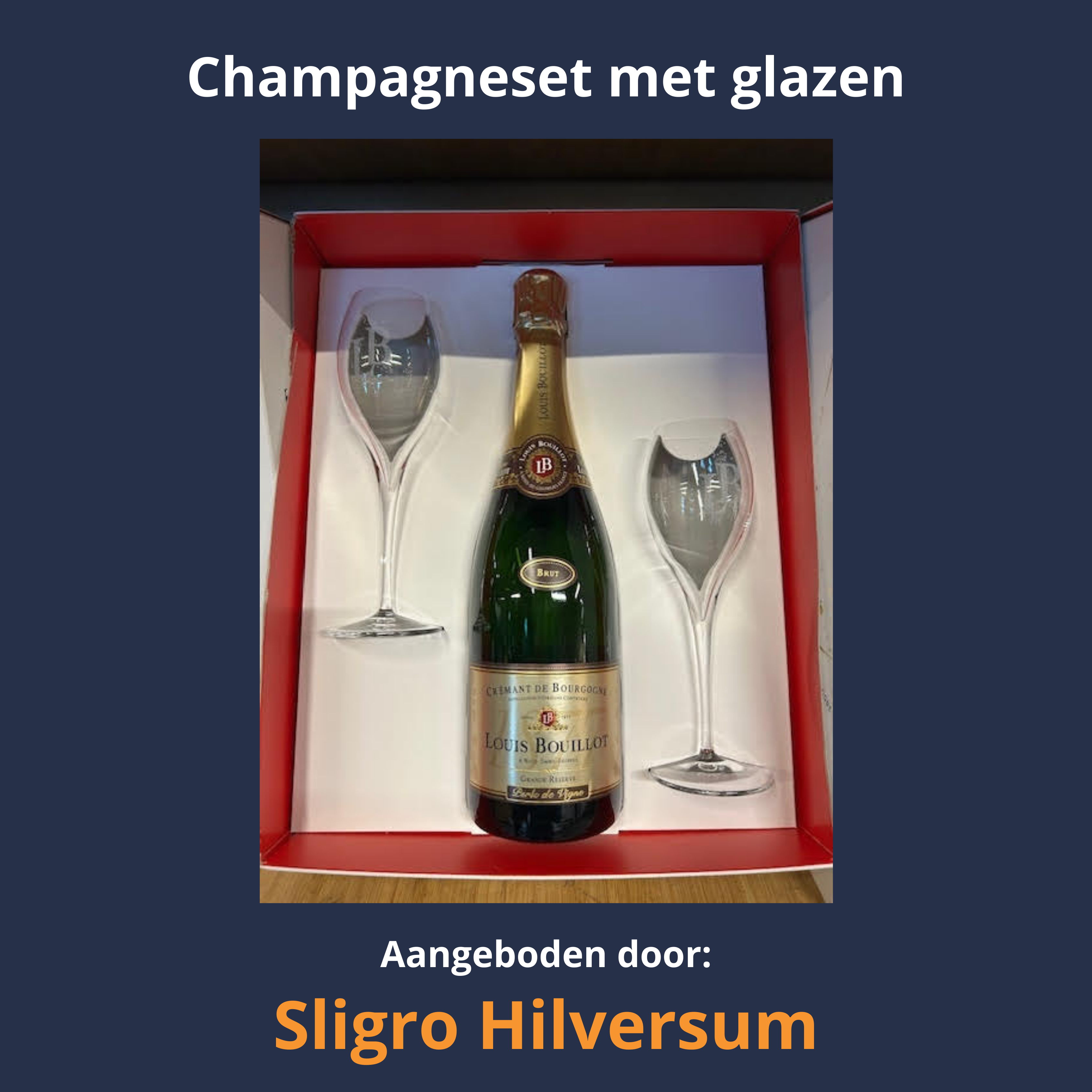 Champagneset: Een overheerlijke zachte Crémant de Bourgogne van het top huis Louis Bouillot met 2 passende glazen.