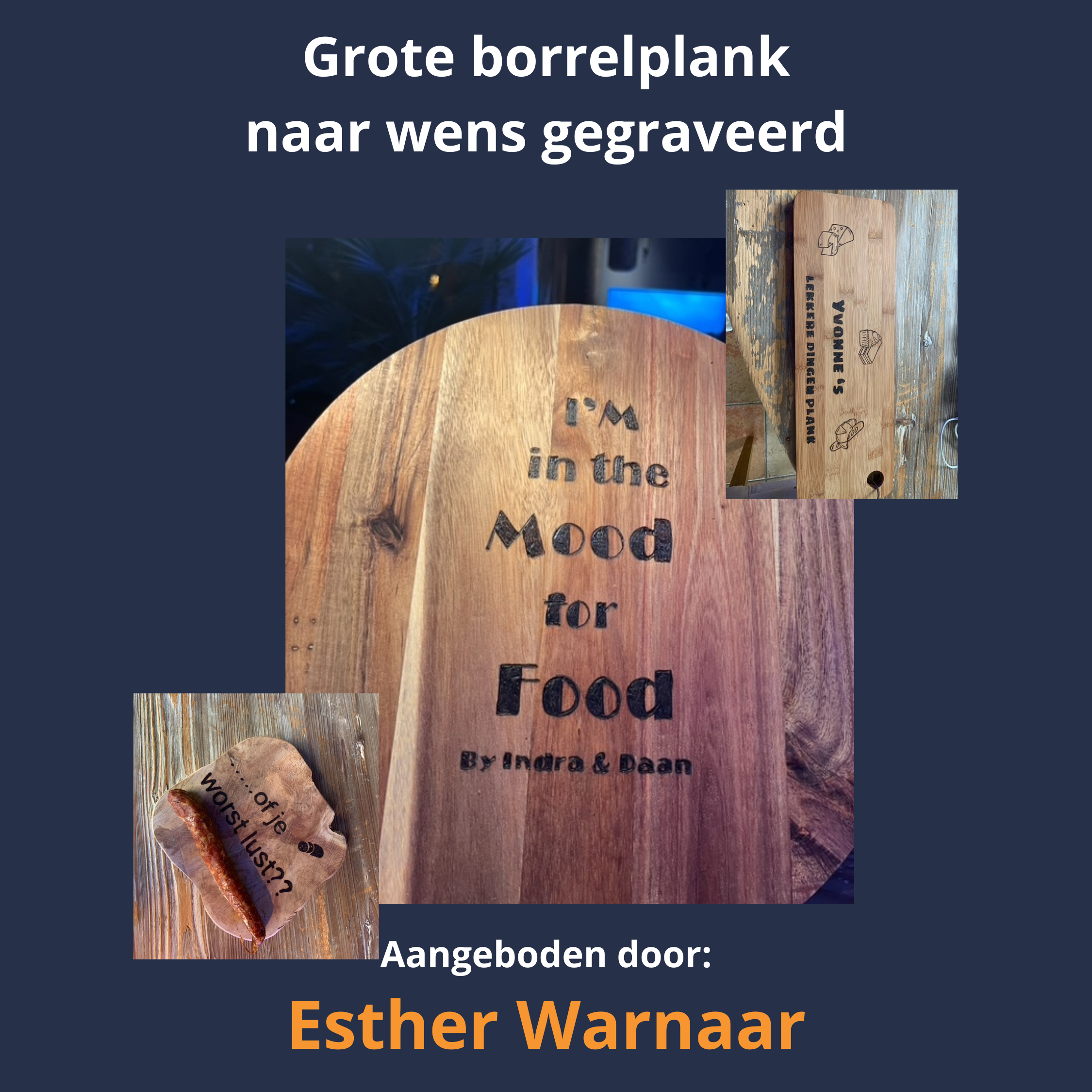 Gegraveerde borrelplank - met de hand gegraveerd met een tekst of afbeelding naar keuze.